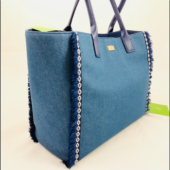 RARE! Kate Spade Large Denim Tassel Shoulder Bag - Picture 3 of 8